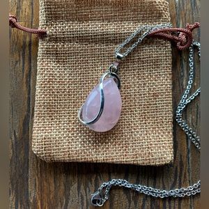 Brand New Rose Quartz Pendant with Stainless steel Chain Pink Quartz Necklace